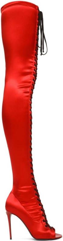 Dolce & Gabbana lace-up thigh-high boots Red