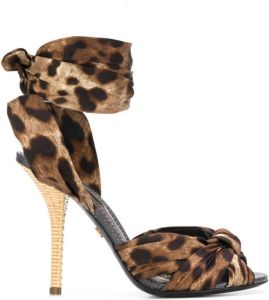 Dolce & Gabbana leopard print tie fastening sandals Brown