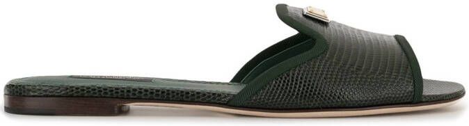 Dolce & Gabbana lizard-effect slip-on sandals Green