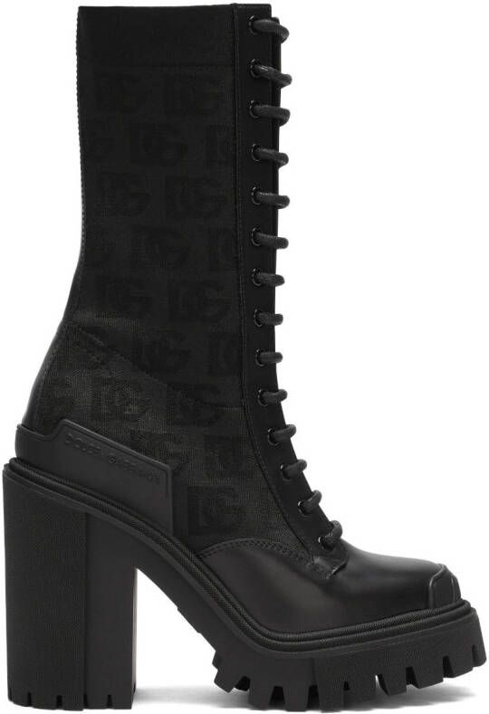Dolce & Gabbana DG-logo 90mm lace-up mesh boots Black