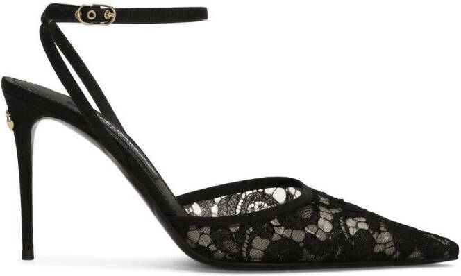 Dolce & Gabbana logo-lettering lace-detailing pumps Black