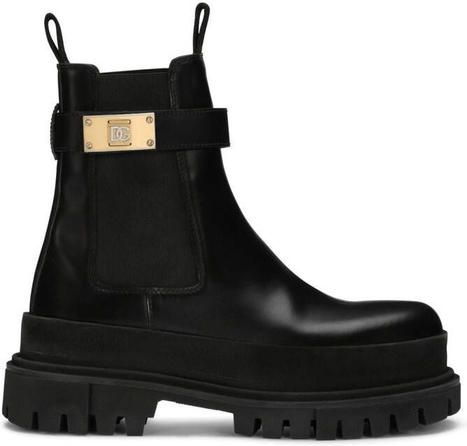 Dolce & Gabbana logo-strap leather ankle boots Black