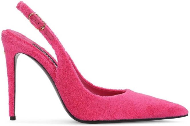 Dolce & Gabbana logo-plaque fleece pumps Pink
