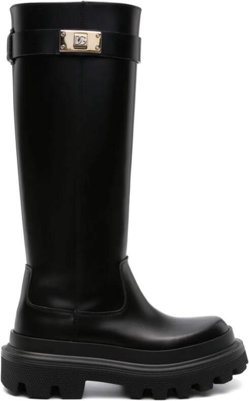 Dolce & Gabbana logo-plaque knee-high boots Black
