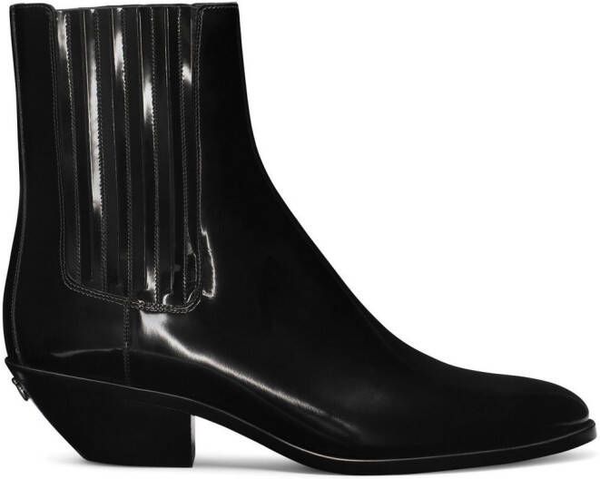 Dolce & Gabbana logo-plaque leather ankle boots Black