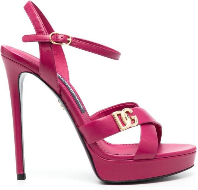 Dolce & Gabbana logo-plaque leather sandals Pink