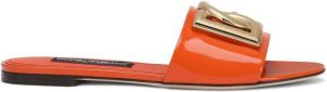 Dolce & Gabbana logo-plaque leather slides Orange