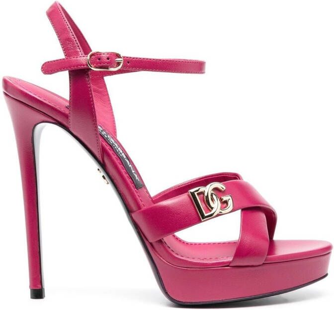 Dolce & Gabbana logo-plaque platform sandals Pink