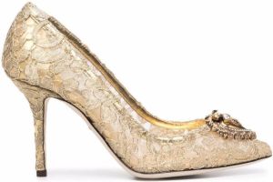 Dolce & Gabbana logo-plaque pointed-toe pumps Gold