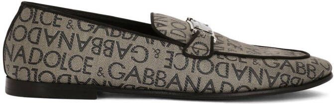 Dolce & Gabbana logo-tag jacquard loafers Brown