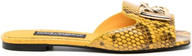 Dolce & Gabbana logo-plaque snakeskin slides Yellow