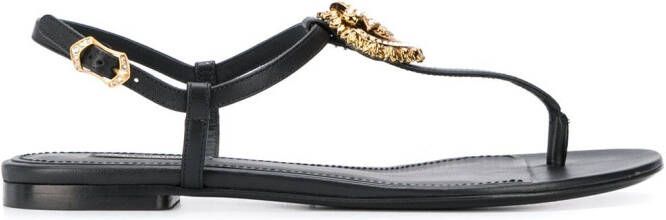 Dolce & Gabbana Devotion leather thong sandals Black