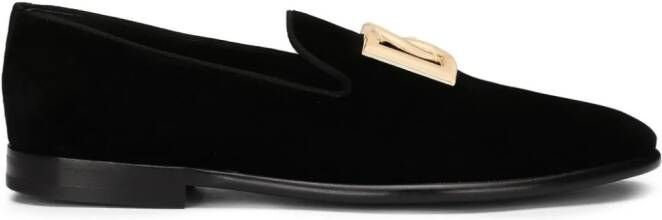 Dolce & Gabbana logo-plaque velvet slippers Black
