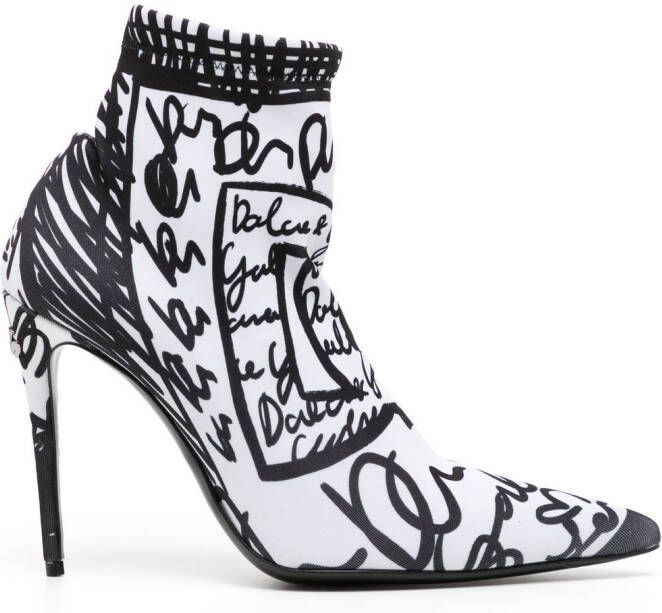 Dolce & Gabbana logo-print stiletto boots White
