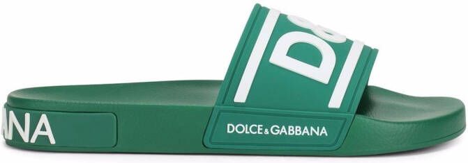 Dolce & Gabbana logo-strap slides Green