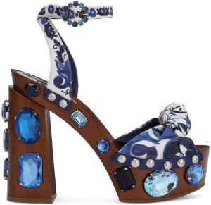 Dolce & Gabbana Majolica-print crystal-embellished sandals Blue