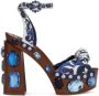 Dolce & Gabbana Majolica-print 90mm embellished wedge sandals Blue - Thumbnail 1