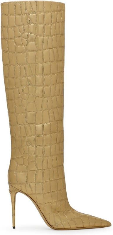 Dolce & Gabbana metallic croc-effect knee boots Neutrals