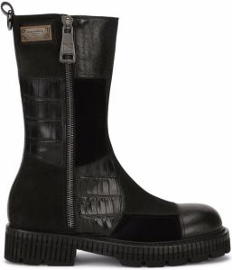 Dolce & Gabbana panelled logo-patch combat boots Black