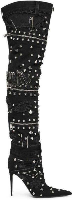 Dolce & Gabbana patchwork-denim 105mm boots Black