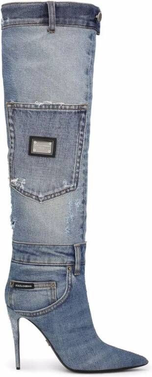 Dolce & Gabbana patchwork-denim knee-length boots Blue