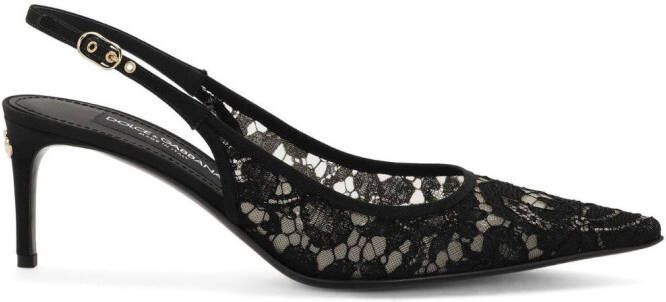 Dolce & Gabbana pointed-toe lace-panelled pumps Black