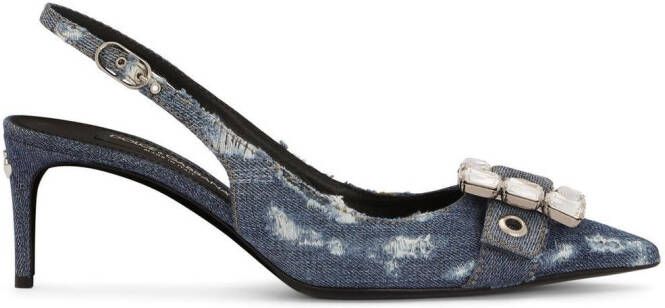Dolce & Gabbana 60mm patchwork-denim slingback pumps Blue