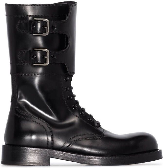 Dolce & Gabbana polished leather military boots Black