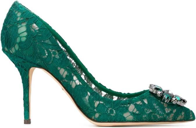 Dolce & Gabbana Rainbow Lace 90mm brooch-detail pumps Green