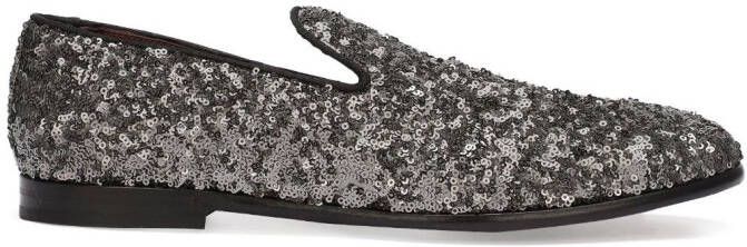 Dolce & Gabbana sequin-embellished leather slippers Black