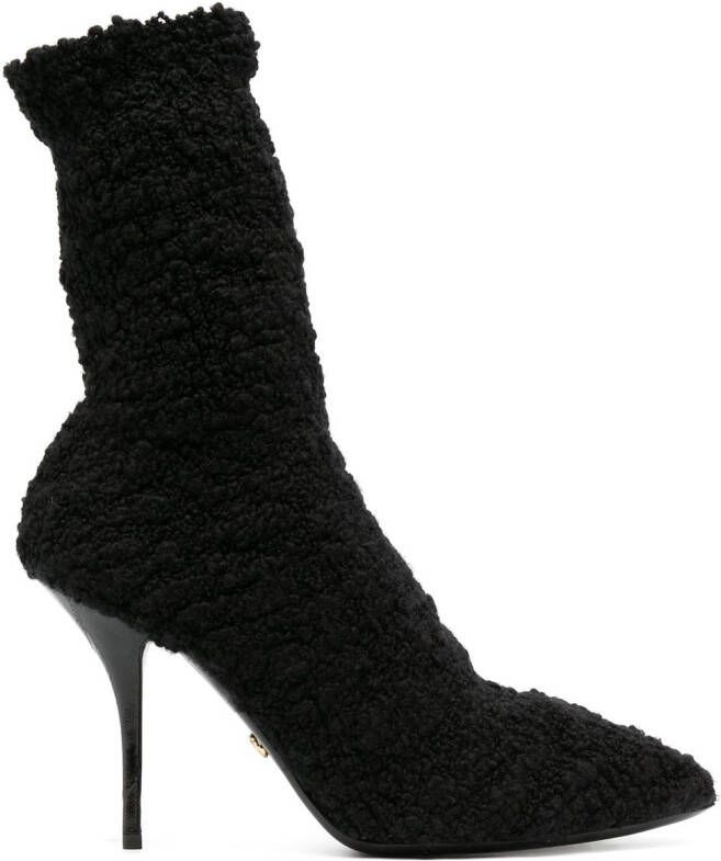 Dolce & Gabbana shearling stiletto heel boots Black