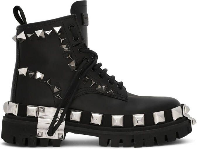 Dolce & Gabbana studded leather combat boots Black