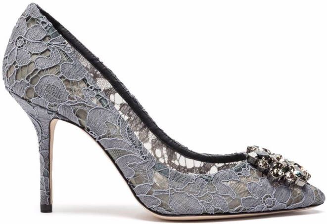 Dolce & Gabbana Taormina lace crystal 90mm pumps Grey