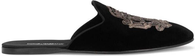 Dolce & Gabbana embroidered velvet slippers Black