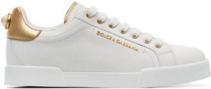 Dolce & Gabbana white pearl embellished leather sneakers