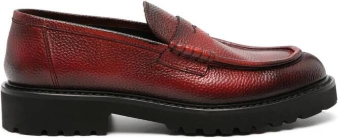 Doucal's burnished-finish leather loafers Red