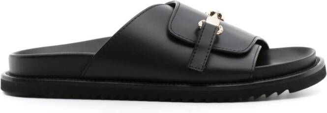 Doucal's logo-buckle leather slides Black