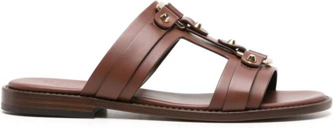 Doucal's studed leather slides Brown