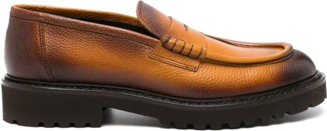 Doucal's Tumbled pebbled leather loafers Orange