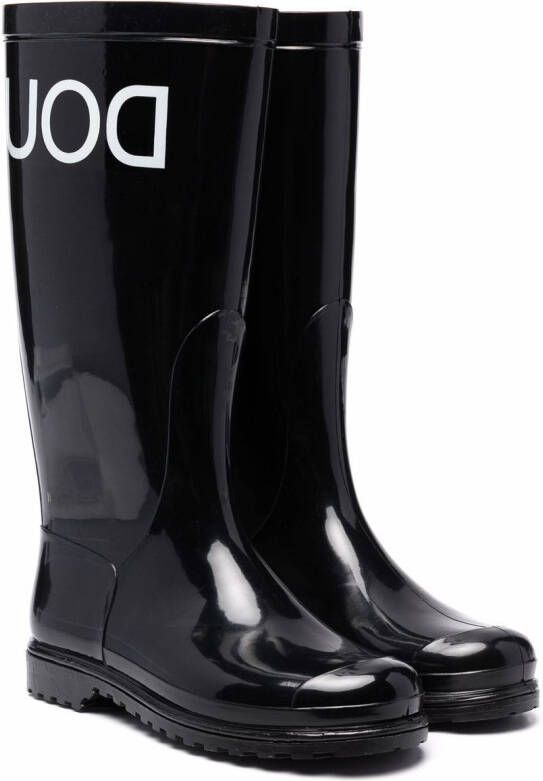 Douuod Kids logo rubber wellington boots Black