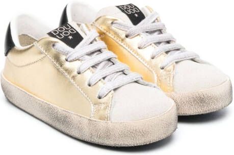 Douuod Kids metallic-effect leather sneakers Gold