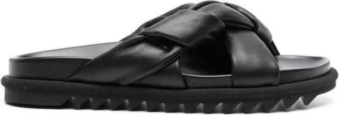DRIES VAN NOTEN crossover-straps leather slides Black