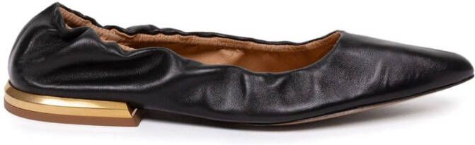 DRIES VAN NOTEN gathered-detail leather ballerina shoes Black
