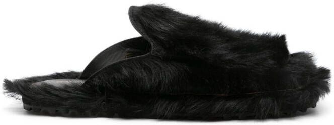 DRIES VAN NOTEN leather-trimmed padded slides Black