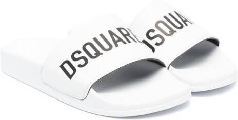 Dsquared2 Kids logo-print grained-texture slippers White