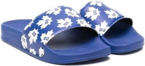 Dsquared2 Kids logo-print maple-leaf sliders Blue