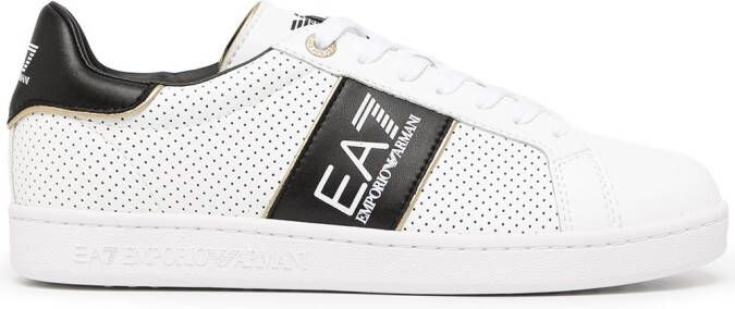 Ea7 Emporio Armani perforated logo-stripe low-top sneakers White