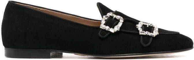 Edhen Milano crystal-buckle leather loafers Black