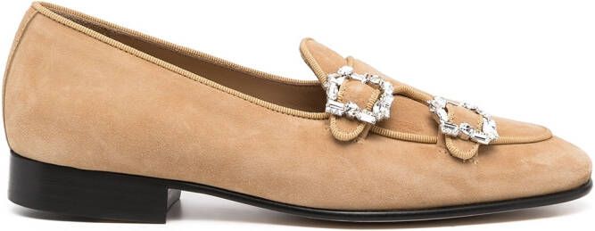 Edhen Milano crystal buckle loafers Brown