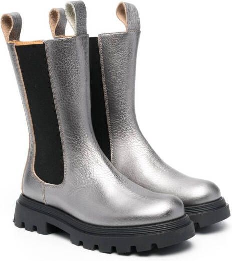 Eleventy Kids metallic-finish leather ankle-boots Grey